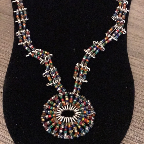 Vintage boho arts and crafts safety pin and bead necklace pair plus one bead - Picture 9 of 16